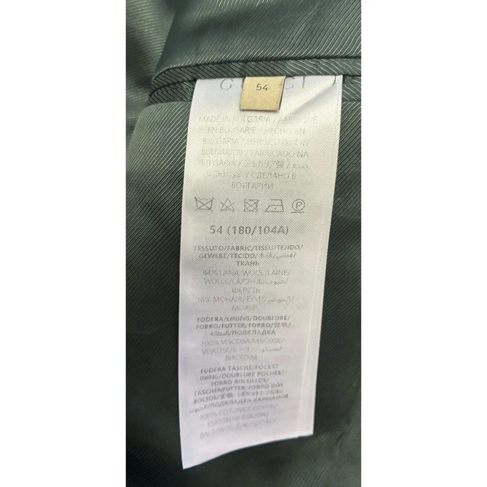 Gucci Uniform Suit Men's 44 Green Wool Mohair Double Breasted *altered, pants 46